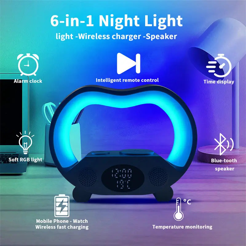 6-in-1 Wireless Charging Atmosphere Lamp – Fast Charging, Bluetooth Speaker &amp; More! ElectroHive